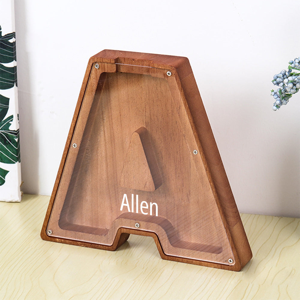 Personalized 26 Letters Piggy Bank Custom Name Wooden Money Box