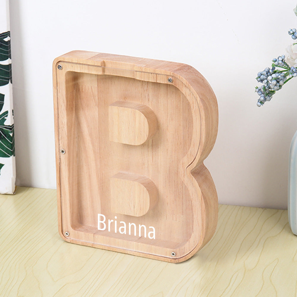 Personalized 26 Letters Piggy Bank Custom Name Wooden Money Box
