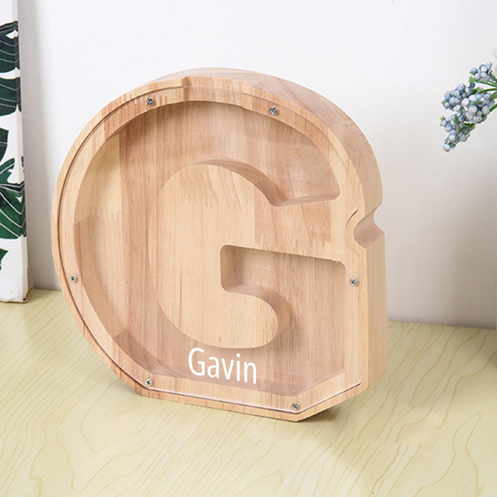Personalized 26 Letters Piggy Bank Custom Name Wooden Money Box