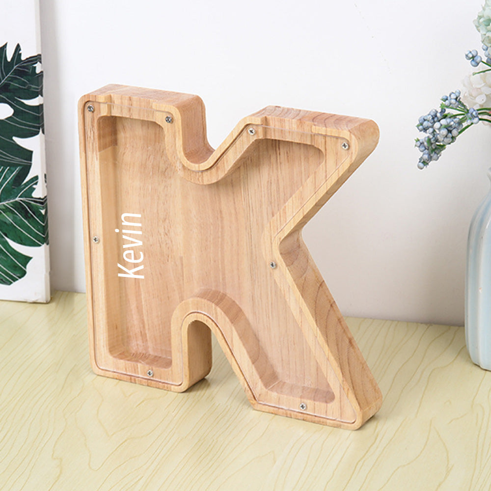 Personalized 26 Letters Piggy Bank Custom Name Wooden Money Box