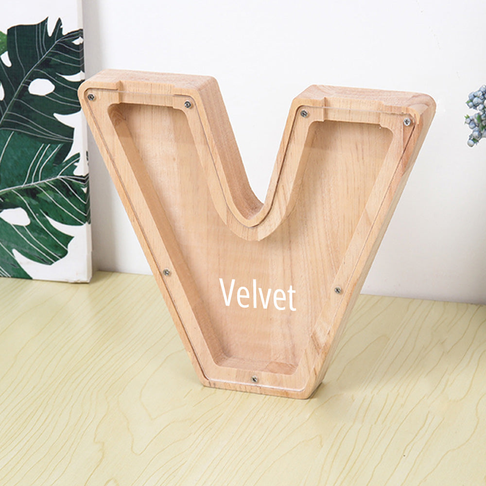Personalized 26 Letters Piggy Bank Custom Name Wooden Money Box