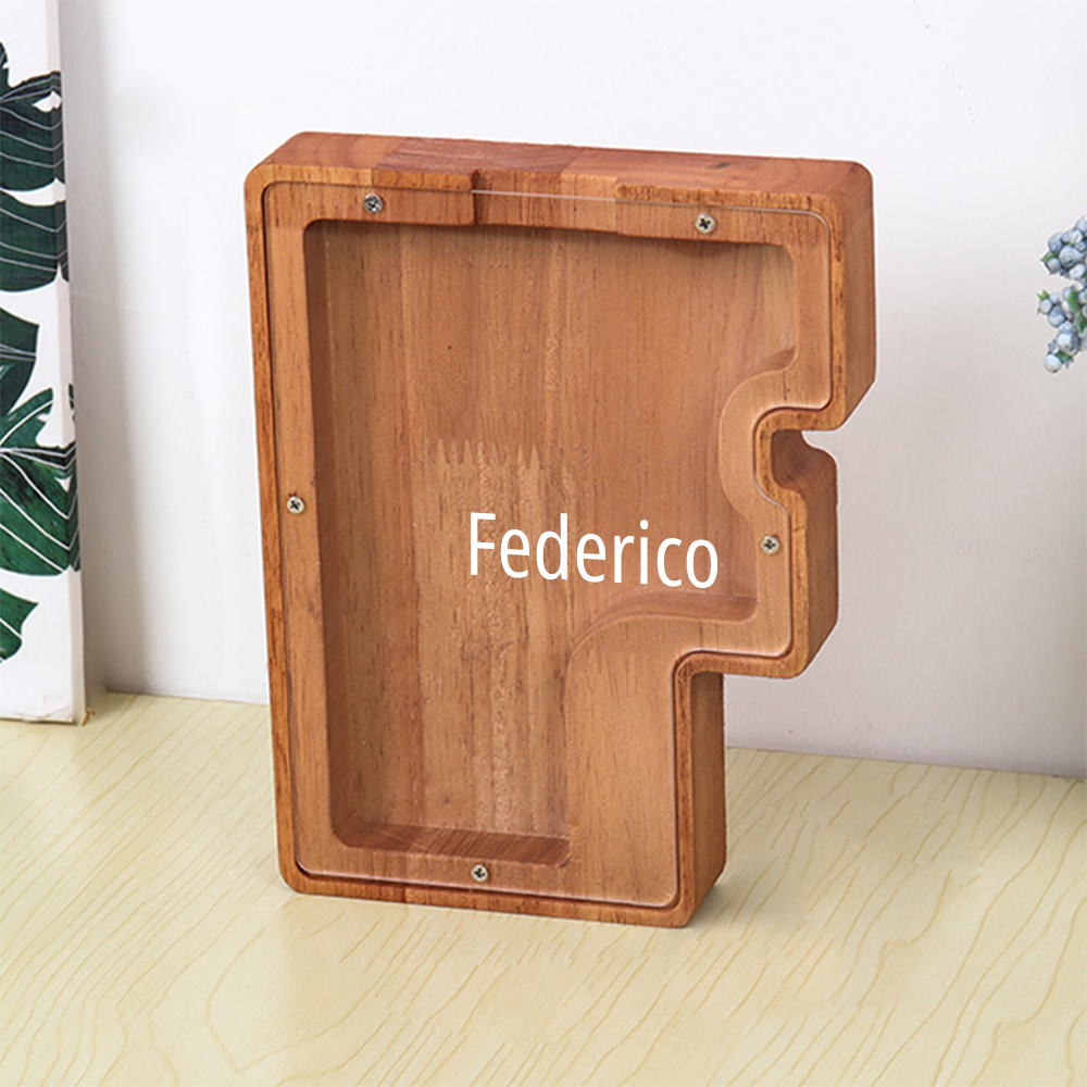 Personalized 26 Letters Piggy Bank Custom Name Wooden Money Box