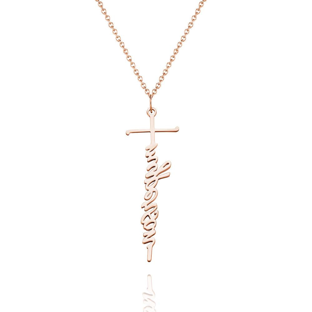 Custom Name Necklace Cross Squiggly Lettering Birthday Gift For Her
