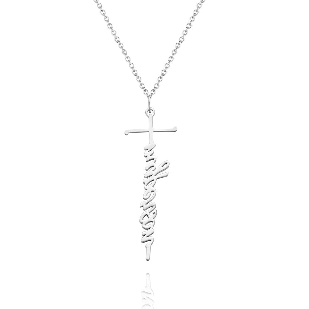 Custom Name Necklace Cross Squiggly Lettering Birthday Gift For Her