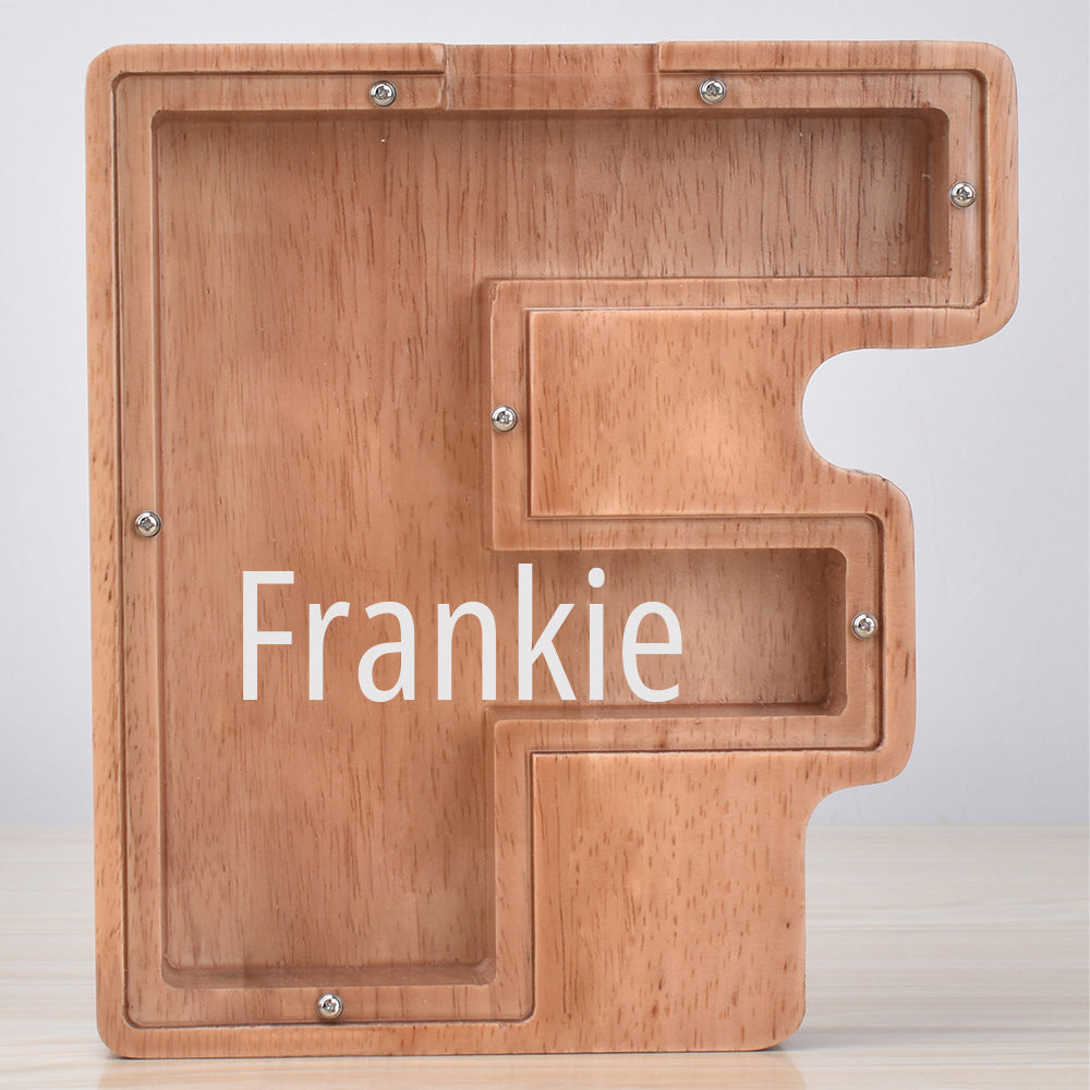 Custom Engraved Name Oak Wooden Letter Piggy Bank